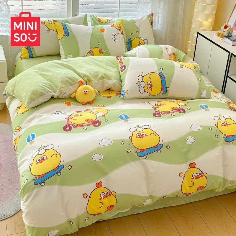 Lovely Chicken Fat Dundun Bedding Cotton 4pcs Set | Running Dundun Green - Children Gift Animal Kawaii Item Room Decoration