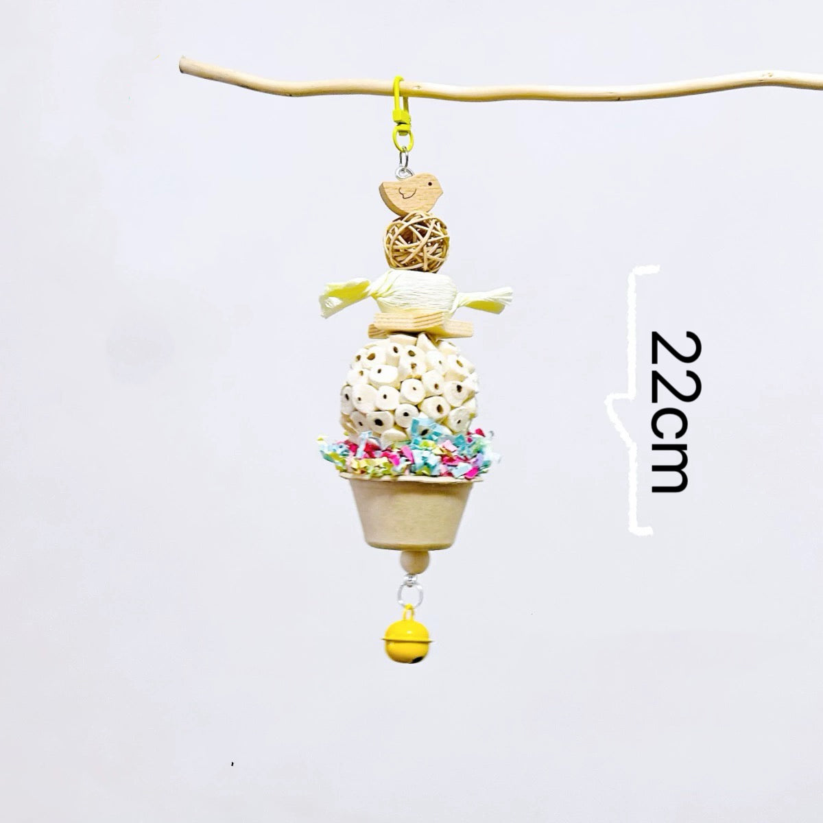 22cm Kawaii Style Colourful Candy with CupCake Bell Bite Hanging Natural Parrot Birdie Toy for Small Medium Size Parrot Cages Accessories