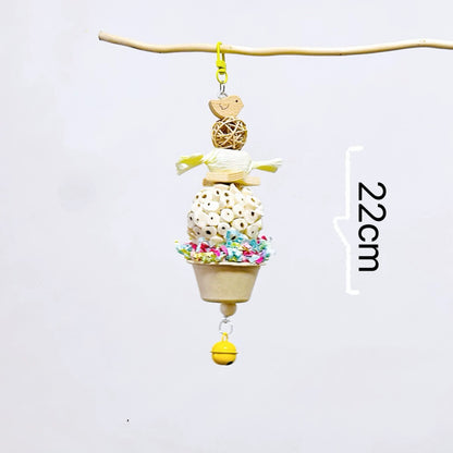 22cm Kawaii Style Colourful Candy with CupCake Bell Bite Hanging Natural Parrot Birdie Toy for Small Medium Size Parrot Cages Accessories