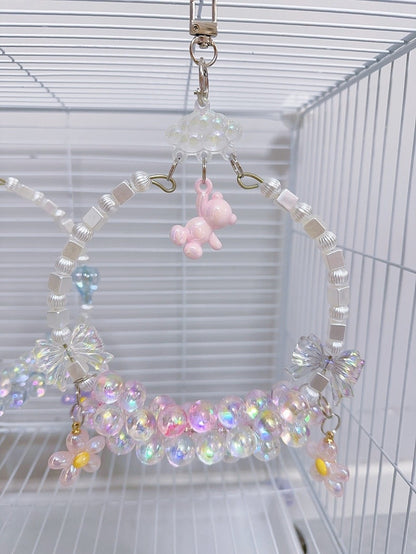 12-15cm Maiden Fairy Style Crystal Pink Blue Swings for Birds Parrot Toys Handmade Organic Bird Cages Accessories