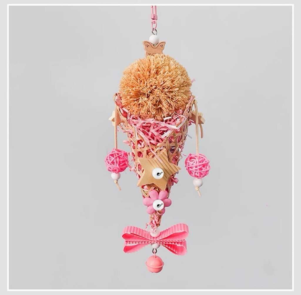 28x10cm Colourful Style Ice Cream Bite Hanging Natural Parrot Birdie Toy for Small Medium Size Parrot Cages Accessories