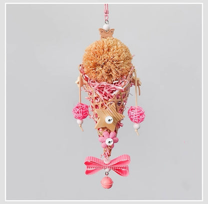 28x10cm Colourful Style Ice Cream Bite Hanging Natural Parrot Birdie Toy for Small Medium Size Parrot Cages Accessories