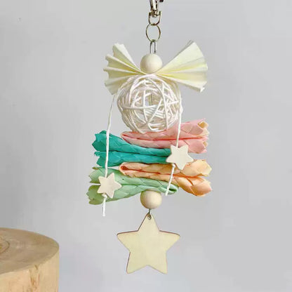 22x9cm Dreamy Style Wooden Star with Palm Leaf Takraw Ball Parrot Handmade Bird Toys Organic Bird Cages Accessories Lovebird Budgie Pacific Parrotlet