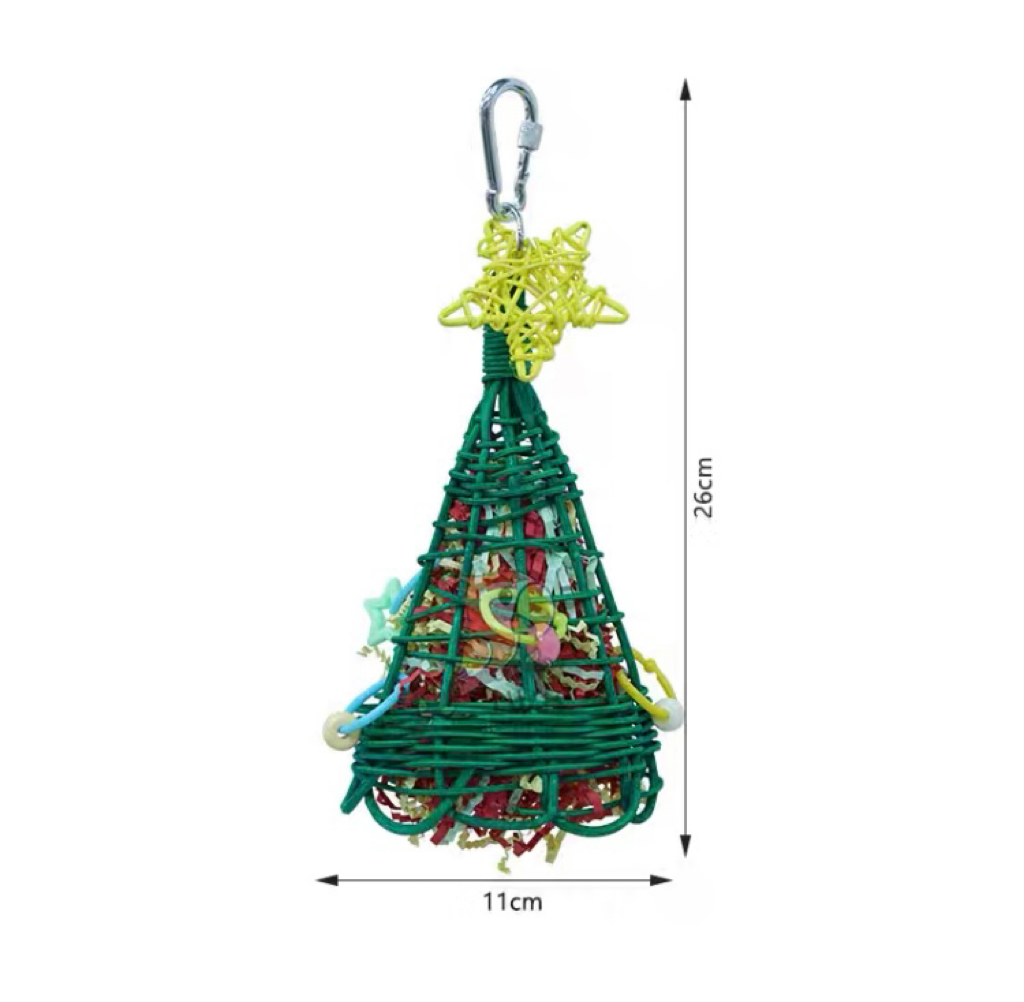 Xmas Tree & Ice Cream Big Parrot Toy Paper Tray with Loofah Bird Bites Hanging Toy Handmade Bird Toys Organic Bird Cages Accessories