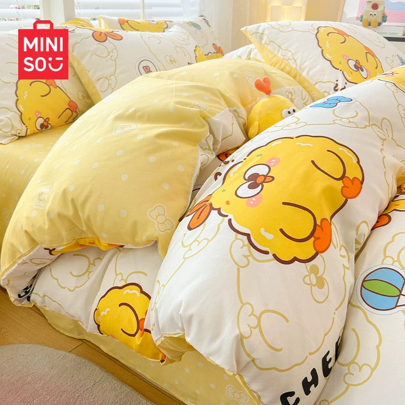 Lovely Chicken Fat Dundun Bedding Cotton 4pcs Set | Funny Lovely DunDun Cheer Up Blue - Children Gift Animal Kawaii Item Room Decoration