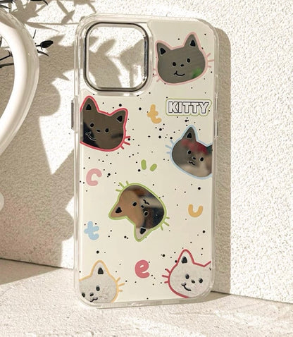 Lovely Cat Kitten with Mirror iPhone case Kawaii Lovely Cute Lolita iPhone PLUS 11 12 13 14 15 16 Pro Promax