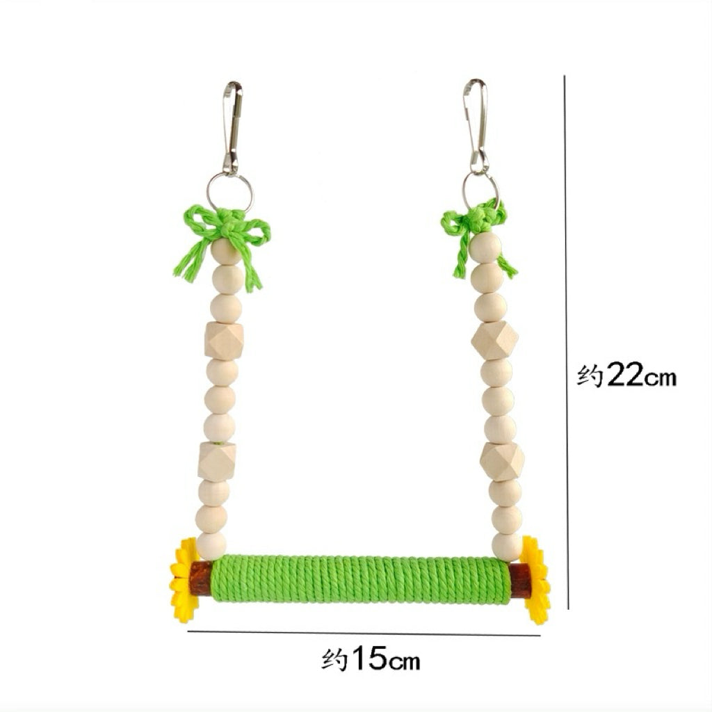 22x15cm Handmade Coconut Tree with Sunflower Tree Branch with Rope Swings Parrot Bird Toys Organic Bird Cages Accessories Lovebird Budgie