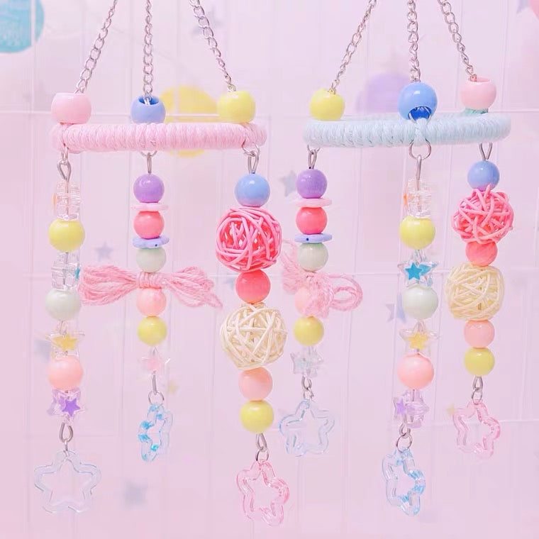 20cm Kawaii Style Pink Blue Baby Star with Takraw Birdcage Decorative Parrot Toys Hanging Toy Handmade Bird Organic Bird Cages Accessories