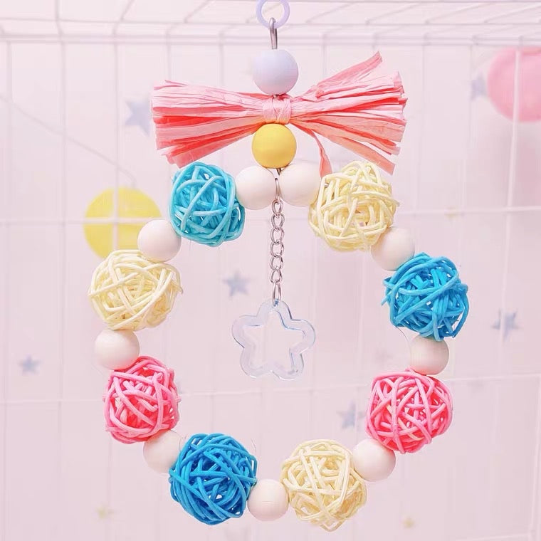 22cm Kawaii Style Pink with Ribbon and Star Birdcage Decorative Parrot Toys Hanging Toy Handmade Bird Organic Bird Cages Accessories