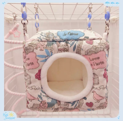 Handmade Kawaii Style Autumn Winter Parrot Square Room | My Melody Pink Blue - Organic Bird Cages Accessories Lovebird Budgie Parrotlet