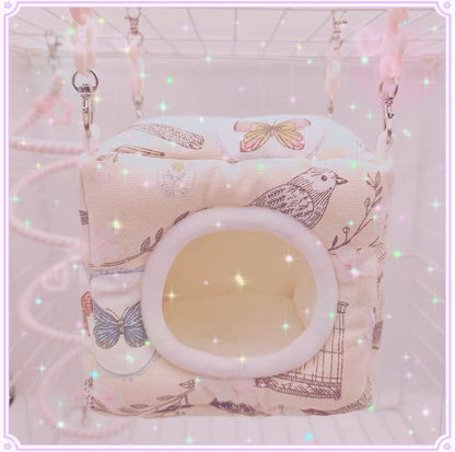 Handmade Kawaii Style Autumn Winter Parrot Square Room | My Melody Pink Blue - Organic Bird Cages Accessories Lovebird Budgie Parrotlet