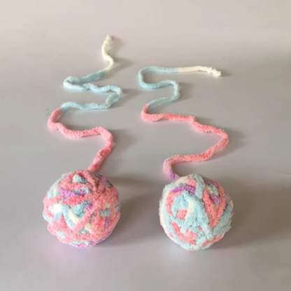 Set of 2 | Handmade Kitty Cat Colourful Wool Ball Toy Pet Toy with Ringing Bell