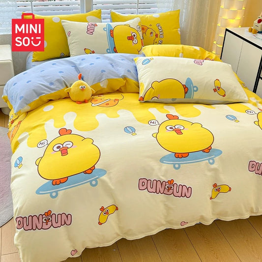 Lovely Chicken Fat Dundun Bedding Cotton 4pcs Set | Cheese Playground Dundun Blue - Children Gift Animal Kawaii Item Room Decoration