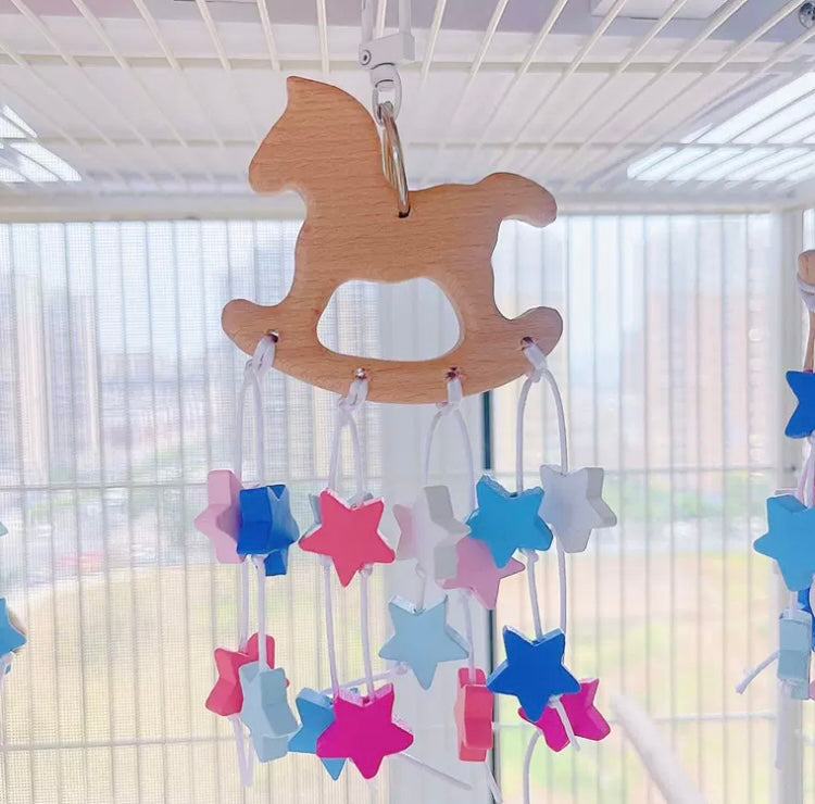 20cm Parrot Toy Colourful Wooden Stars | Star Rocking Horse Cloud - Bird Bites Hanging Toy Handmade Bird Toys Organic Bird Cages Accessories