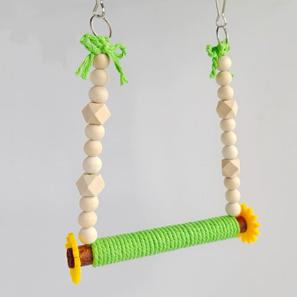 22x15cm Handmade Coconut Tree with Sunflower Tree Branch with Rope Swings Parrot Bird Toys Organic Bird Cages Accessories Lovebird Budgie