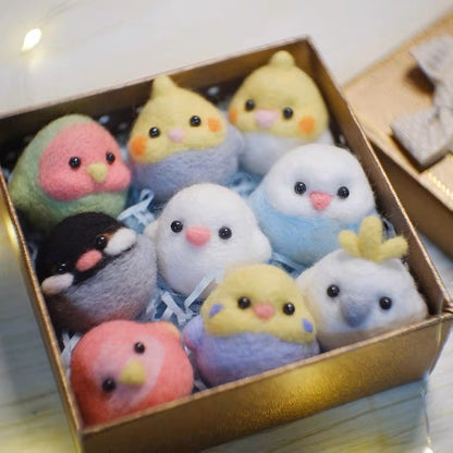 Set of 9 Pieces Handmade Wool Felt Doll DIY Craft Kit Set | Lovebird Budgie Cockatiel Sparrow