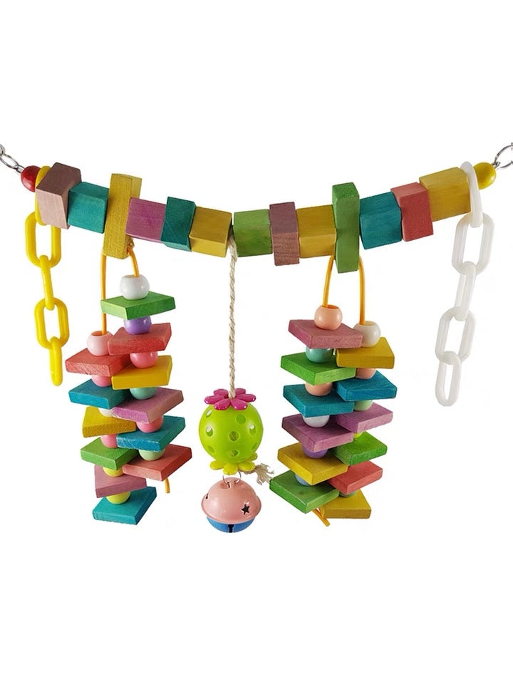 35x20cm Giant Colourful Wooden with Bell Swing Ladder Bite Hanging Natural Parrot Birdie Toy for Medium Large Size Parrot Cages Accessories