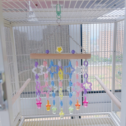 30x15cm Kawaii Baby Style Pastel Stars Bite Hanging Natural Parrot Birdie Toy for Small Medium Size Parrot Cages Accessories