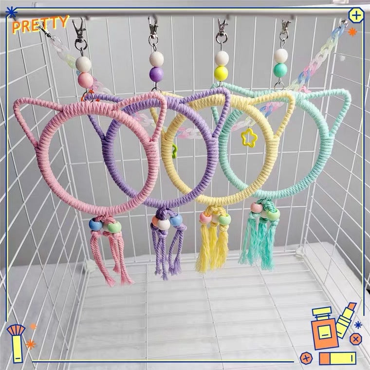 11.5-15cm SML Size Kawaii Style Cat Pastel Rope Swings Parrot Birdie Toy for Small Medium Parrot