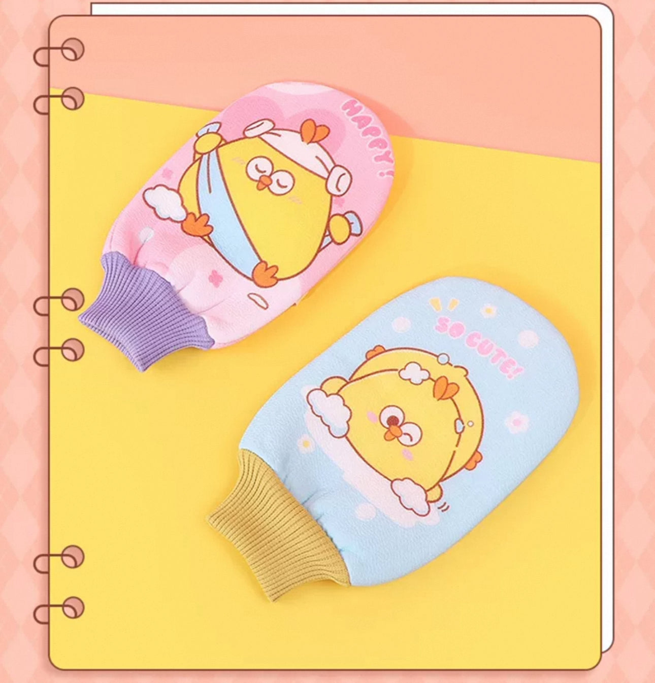 Lovely Chicken Fat Dundun Plush Bath Towel Gloves | Blue Yellow Pink - Children Gift Animal Daily Sundries