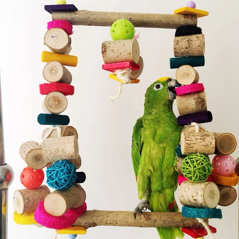 40x25cm Natural Style Giant Wooden Bite Hanging Natural Parrot Birdie Toy for Medium Large Size Parrot Cages Accessories