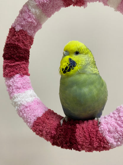 New Colour 17.5cm Strawberry Red Pink White Yarn Knitting Ring Swings Warm Parrot Birdie Toy