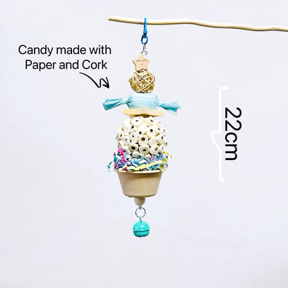 22cm Kawaii Style Colourful Candy with CupCake Bell Bite Hanging Natural Parrot Birdie Toy for Small Medium Size Parrot Cages Accessories