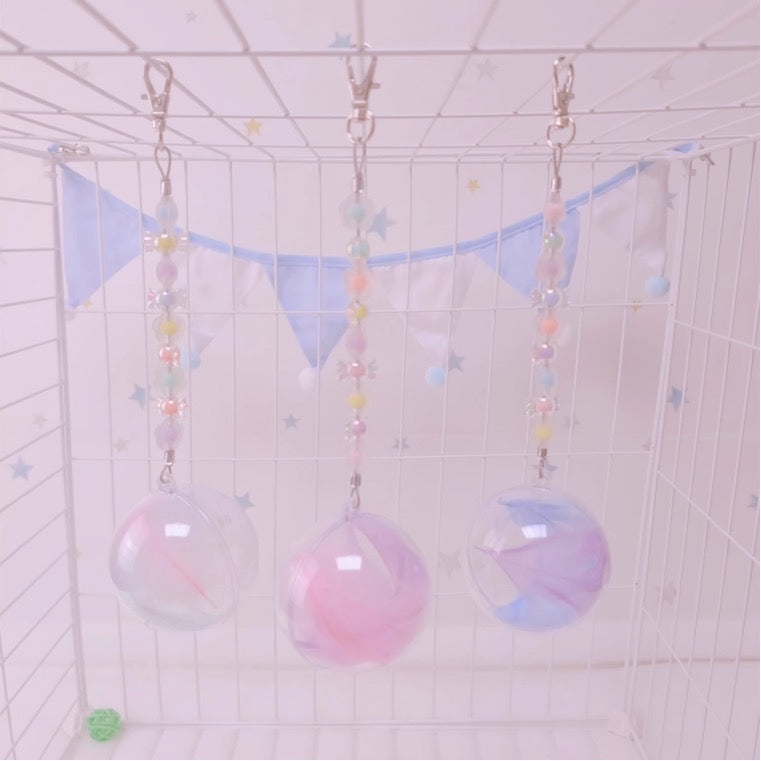 Set of 2 20cm Acrylic Ball with Sweet can put in Feathers Kawaii Sweet Style Hanging Toy Handmade Bird Toys Organic Bird Cages Accessories