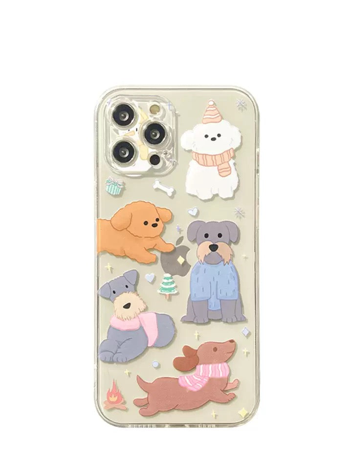 Lovely Dog Puppy Couple iPhone Case 6 7 8 PLUS SE2 XS XR X 11 12 13 14 15 Pro Promax 12mini 13mini