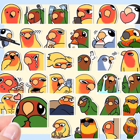 Set of 40 Pieces Comic Funny Budgie Parrot Stickers Waterproof Lovebird Budgie Pacific Parrotlet Finches iPad iPhone NoteBook