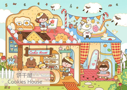 SOULPUZZ 1000 Pieces Puzzle | Cookie House - Cute Boy and Girl with Bear Barkey Puzzle Difficulty Decompression Couples Trendy Gifts Home Decoration