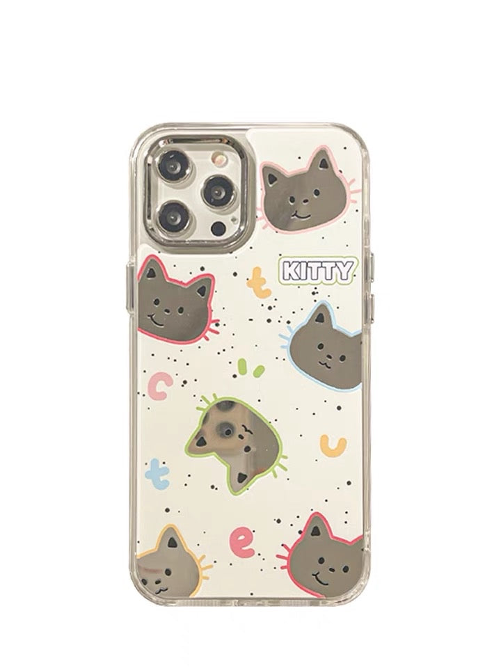 Lovely Cat Kitten with Mirror iPhone case Kawaii Lovely Cute Lolita iPhone PLUS 11 12 13 14 15 Pro Promax