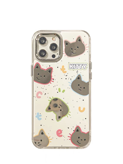 Lovely Cat Kitten with Mirror iPhone case Kawaii Lovely Cute Lolita iPhone PLUS 11 12 13 14 15 Pro Promax