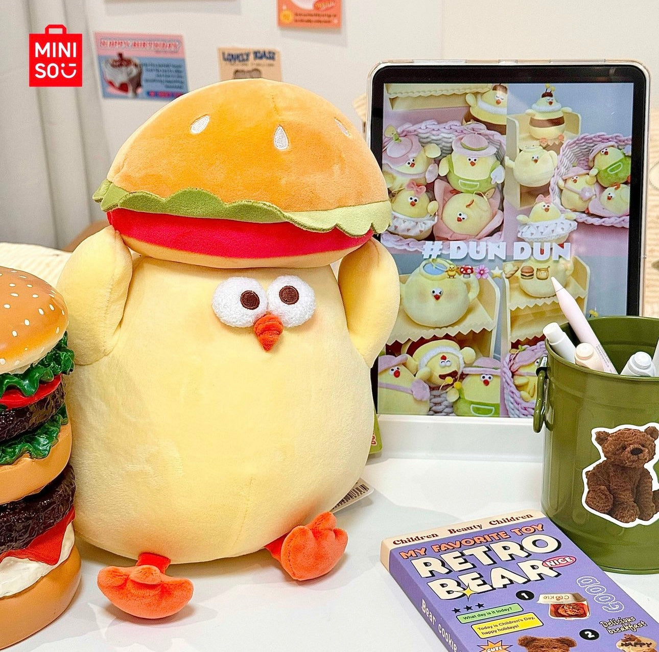 Lovely Chicken Fat Dundun Foods Plush Doll | Hamburger on Head Chick - Children Gift Animal Plush Doll