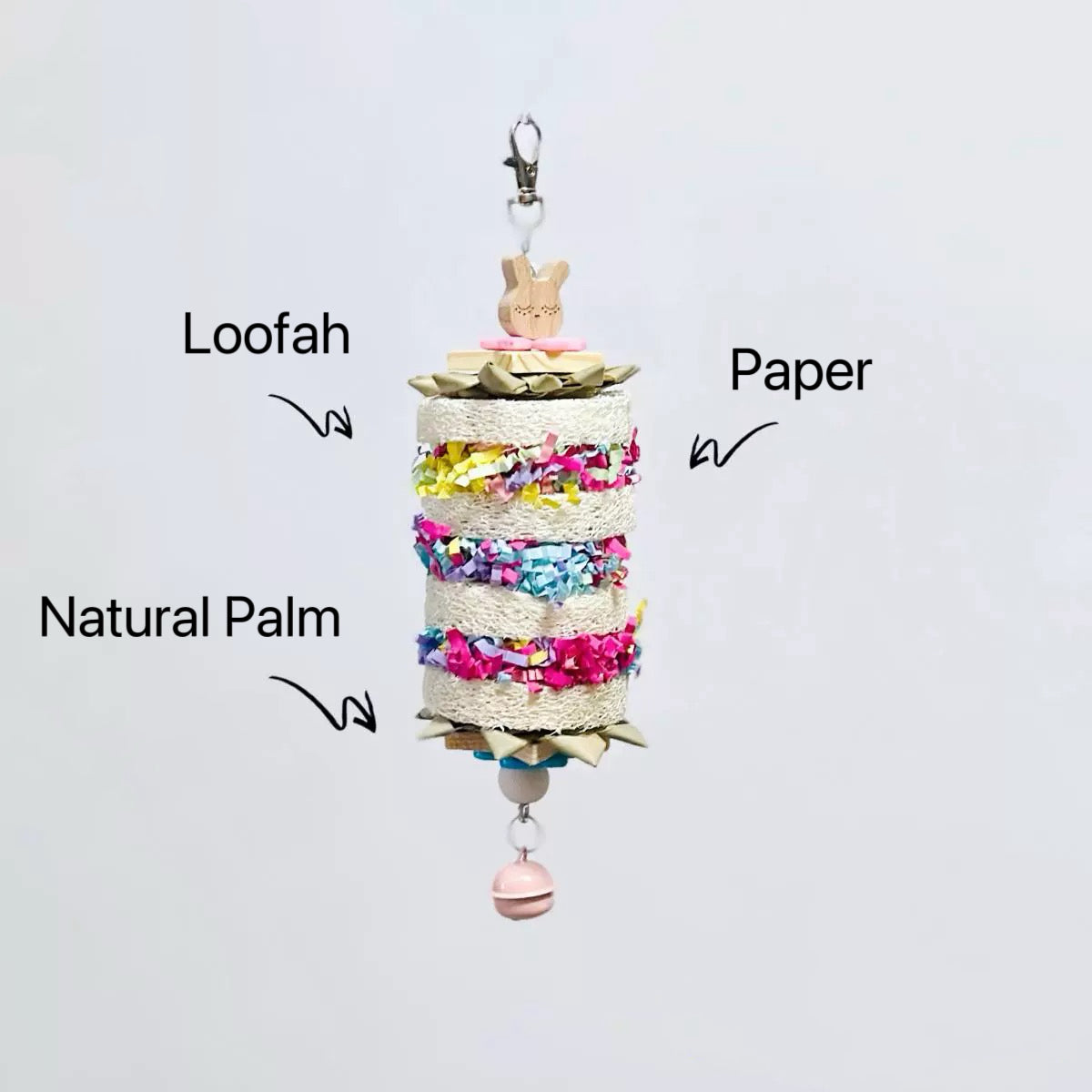 15-23cm Natural Style Colourful Paper with Palm Loofah Bite Hanging Natural Parrot Birdie Toy for Small Medium Size Parrot Cages Accessories