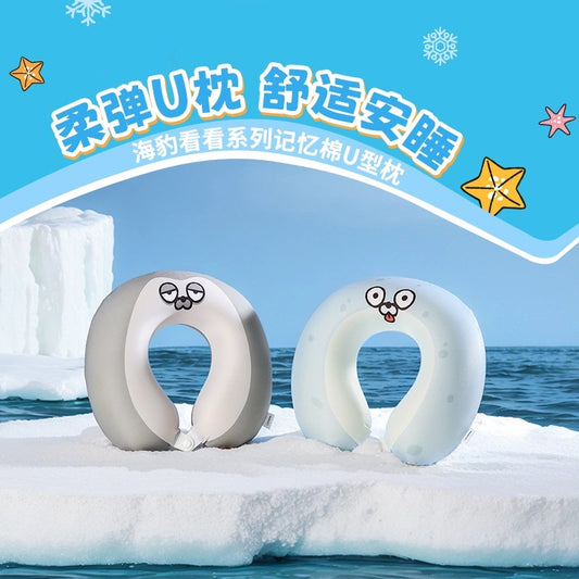 Lovely Seal Sealook Neck Pillow | 001 Blue 011 Grey - - Airplane Pillow Kawaii items Room Decoration