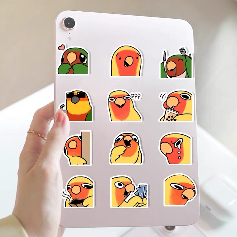 Set of 40 Pieces Comic Funny Budgie Parrot Stickers Waterproof Lovebird Budgie Pacific Parrotlet Finches iPad iPhone NoteBook