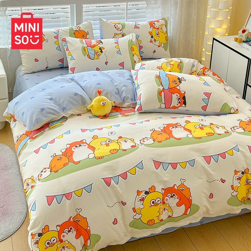 Lovely Chicken Fat Dundun Bedding Cotton 4pcs Set | DunDun Family Blue - Children Gift Animal Kawaii Item Room Decoration