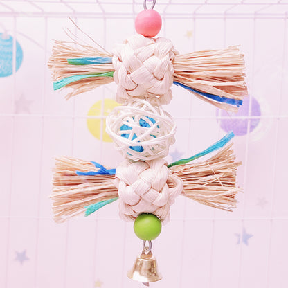 20cm Kawaii Style Corn Leaf with Bells | Corn Leaf with Grass - Bird Bites Hanging Toy Handmade Bird Toys Organic Bird Cages Accessories