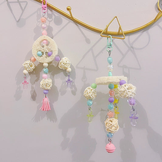 23cm Kawaii Baby Toys Style Pastel Color Hanging Toy for Bite Birdcage Decorative Parrot Toys Handmade Bird Organic Bird Cages Accessories