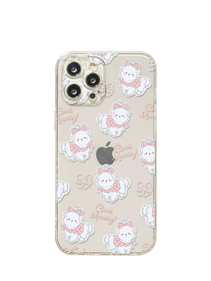 Lovely White Dog with Ribbon iPhone Case 6 7 8 PLUS SE2 XS XR X 11 12 13 14 15 Pro Promax 12mini 13mini