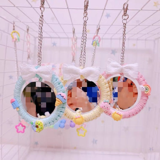 10x25cm Kawaii Princess Mirror with Ribbon Hanging Parrot Toy Handmade Bird Toys Organic Bird Cages Accessories