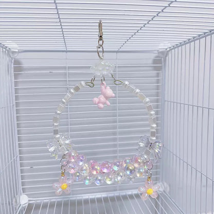 12-15cm Maiden Fairy Style Crystal Pink Blue Swings for Birds Parrot Toys Handmade Organic Bird Cages Accessories