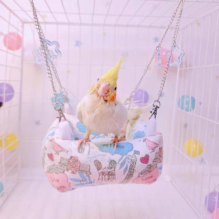 Handmade Kawaii Style Autumn Winter Parrot Square Soft Bed | My Melody Pink Blue - Organic Bird Cages Accessories Lovebird Budgie Parrotlet