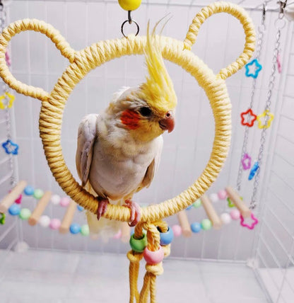 11.5-15cm SML Size Kawaii Style Bear Pastel Rope Swings Parrot Birdie Toy for Small Medium Parrot