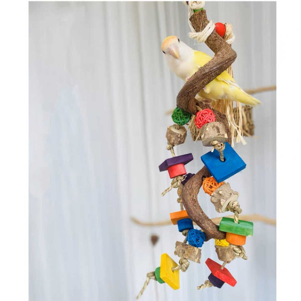 35cm Natural Style Vine Branch with Bite Toys Hanging Natural Parrot Birdie Toy for Small Medium Size Parrot Cages Accessories