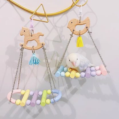 17x7x19cm Pastel & Raimbow Horse Bird Swings Drawbridge Parrot Birdie Toy for Small Medium Size Parrot Cages Accessories