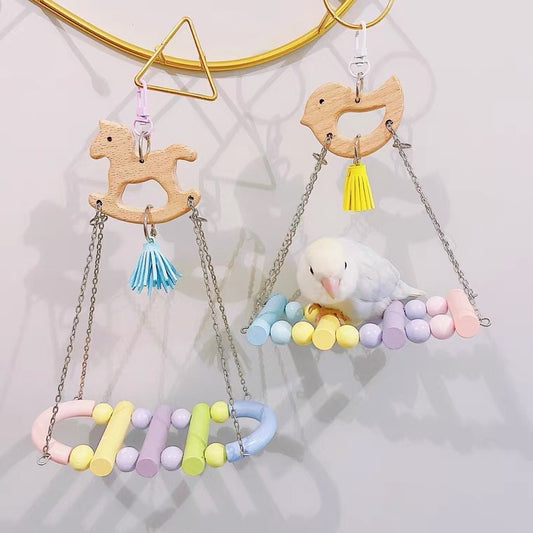 17x7x19cm Pastel & Raimbow Horse Bird Swings Drawbridge Parrot Birdie Toy for Small Medium Size Parrot Cages Accessories