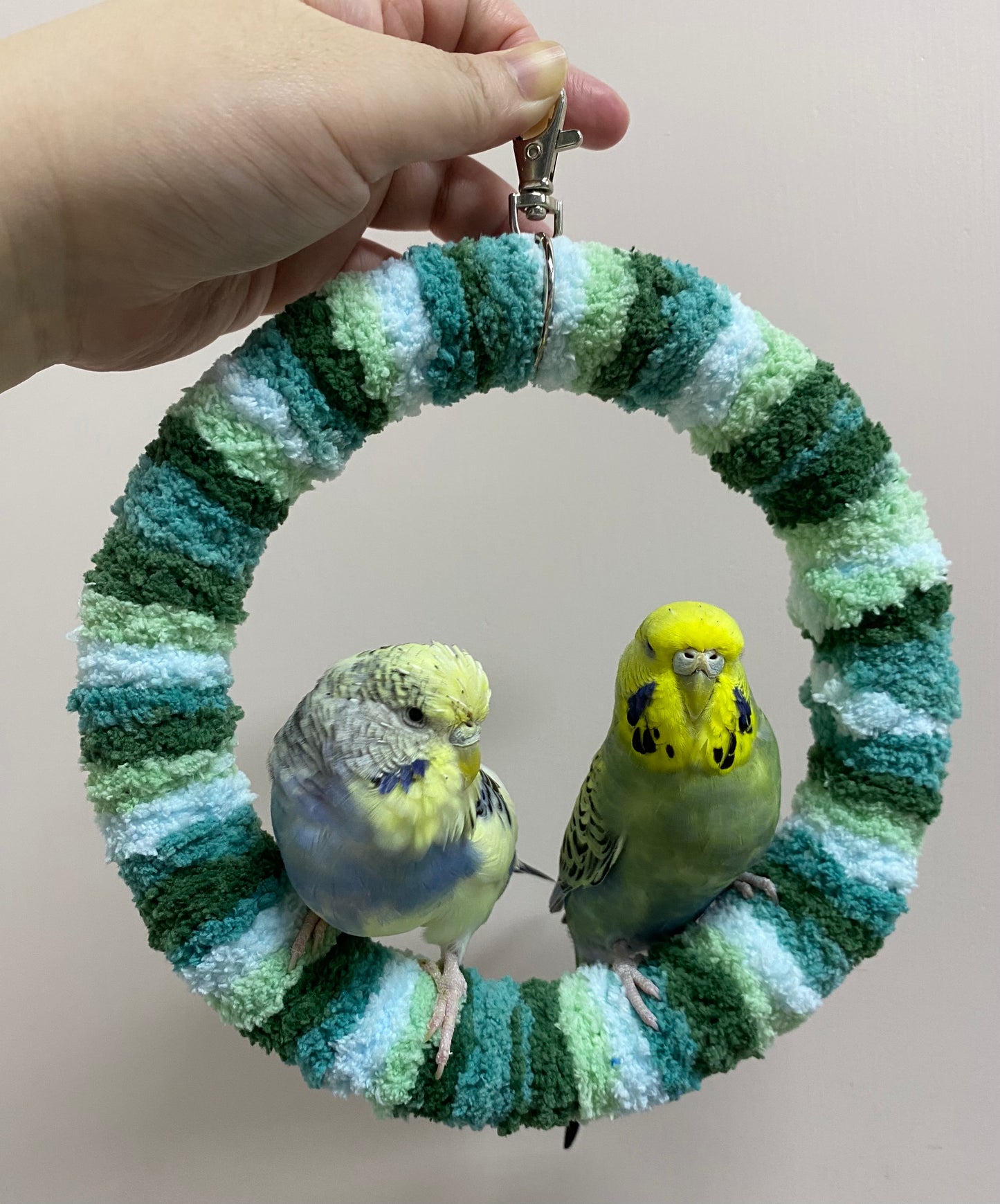 New Colour 17.5cm Mountain Dark Light Green Yarn Knitting Ring Swings Parrot Birdie Toy