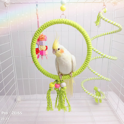 11.5-15cm SML Size Kawaii Style Colourful Rope Swings Parrot Birdie Toy for Small Medium Parrot